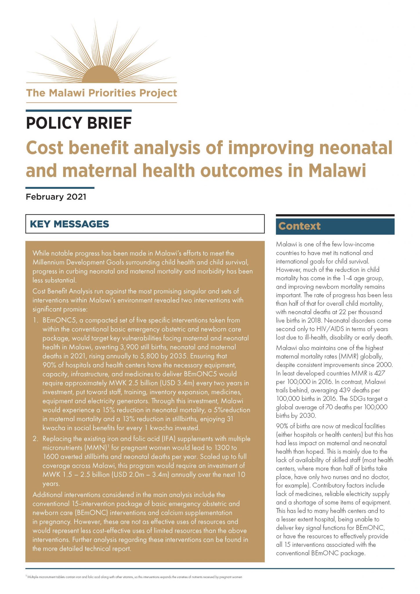 Cost-benefit analysis of improving neonatal and maternal health ...