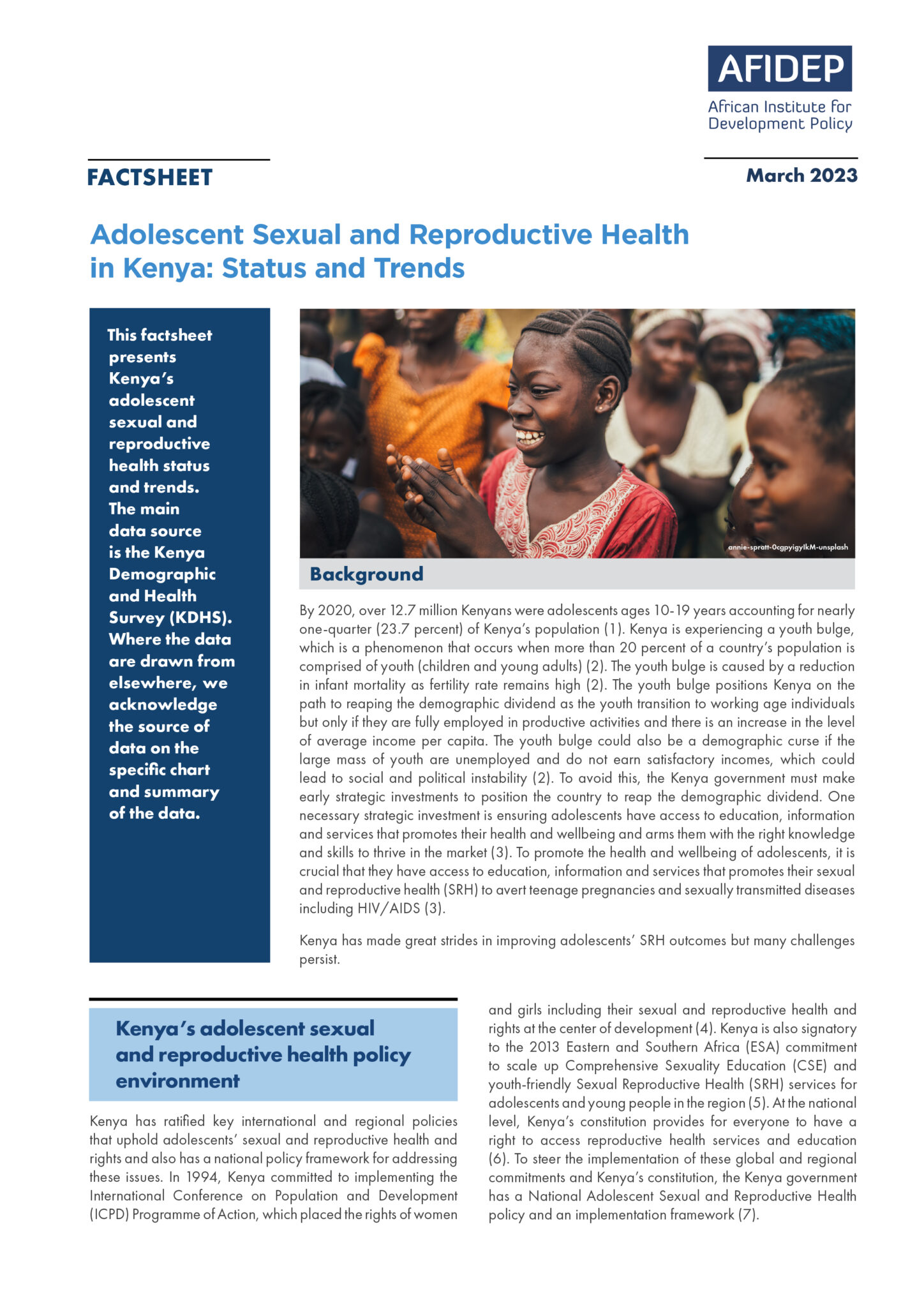 Adolescent Sexual And Reproductive Health In Kenya Status And Trends African Institute For