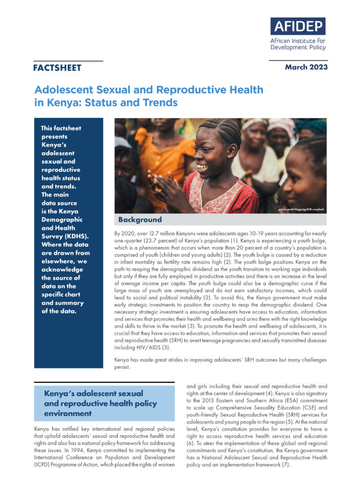 Adolescent Sexual and Reproductive Health in Kenya Status and