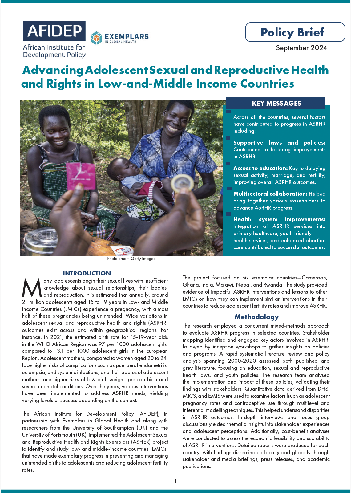 Advancing Adolescent Sexual and Reproductive Health and Rights in Low ...